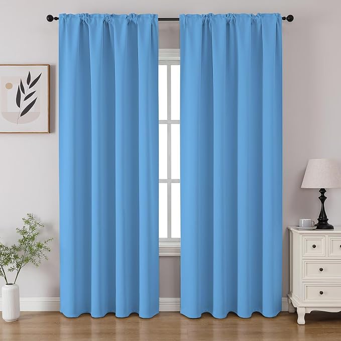 CUCRAF Light Blue Blackout Curtains 84 inch Length 2 Panels Set, Rod Pocket by CUCRAF