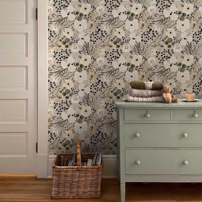 18"x236" Boho Cream/Brown Daisy Flower Peel and Stick Self Adhesive Wallpaper - Image 3