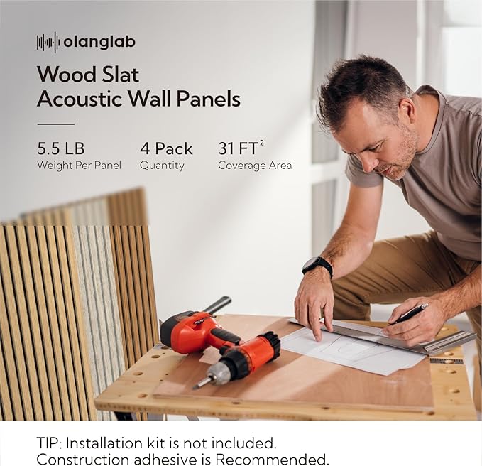 Olanglab Wood Slat Wall Panels 4 Pack, Acoustic Wall Panels, 47.24'' x 23.62" - Image 4