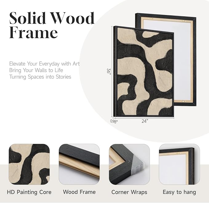 Framed Abstract Beige Black Wall Art - Image 4