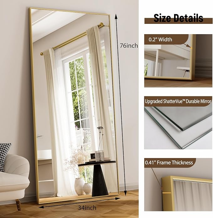 GLSLAND 76"x34" Full Length Mirror Extra Large Hanging or Leaning Rectangle - Image 5