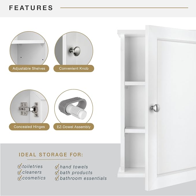 MCS 23x18 White Medicine Cabinet Organizer, Wall Mounted Bathroom Cabinet - Image 4