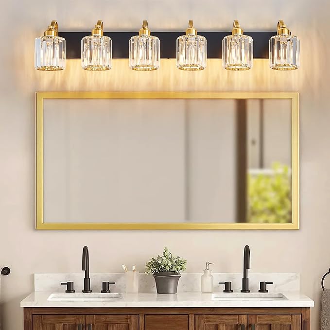 Modern Bathroom Vanity Light 6-Lights Black Gold Crystal Wall Light Fixture - Image 2