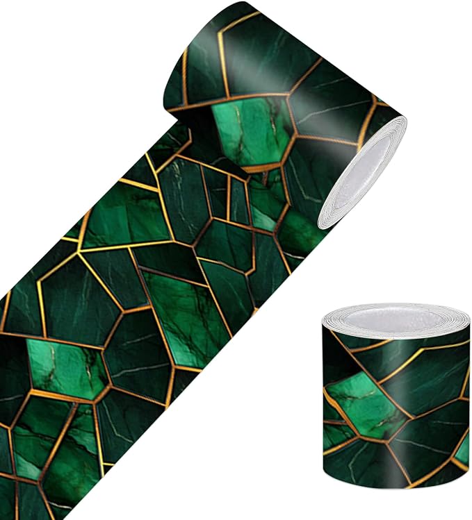 HOMETITUTE Wallpaper Border Peel and Stick Wall Border Emerald Tile Geometric by HOMETITUTE