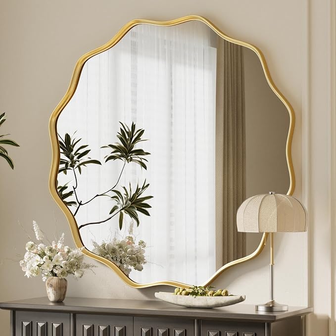 VooBang Gold Scalloped Circle Mirror, Hanging Leaning - Image 8