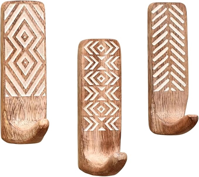 Indian Shelf 10 LB Decorative Wood Adhesive Wall Hooks – Boho Peel and Stick by IndianShelf