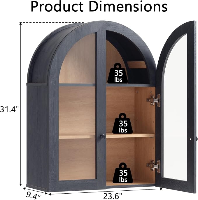 Bathroom Arched Wall Cabinet Over The Toilet Storage Cabinet, 23.5×31.4 Inch - Image 2