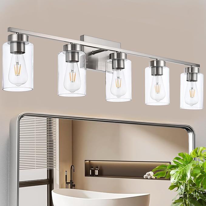 5 Light Bathroom Vanity Light Fixtures, Brush Nickel Modern Wall Lights by A1A9