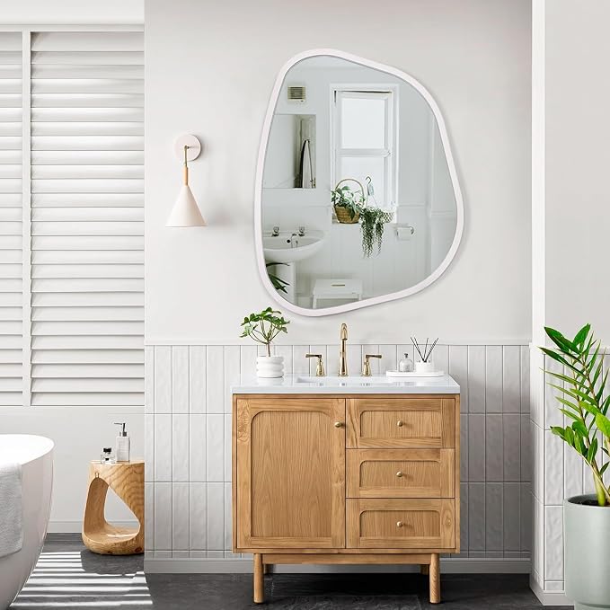 White Irregular Oval Wall Mirror Large 26"x18" Inches Asymmetrical Mirror - Image 6