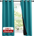 NICETOWN Peacock Teal 100% Blackout Lined Curtains, 2 Thick Layers Narrow Wide by NICETOWN