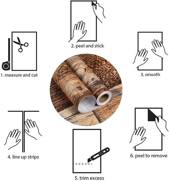 WENMER 17.71" x 394" Brown Wood Peel and Stick Wallpaper Shiplap Self Adhesive - Image 6
