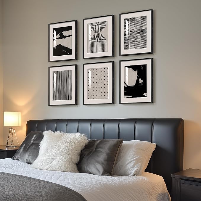 Framed Black and White Abstract Wall Art, 6 Pieces Modern Prints Paintings - Image 2