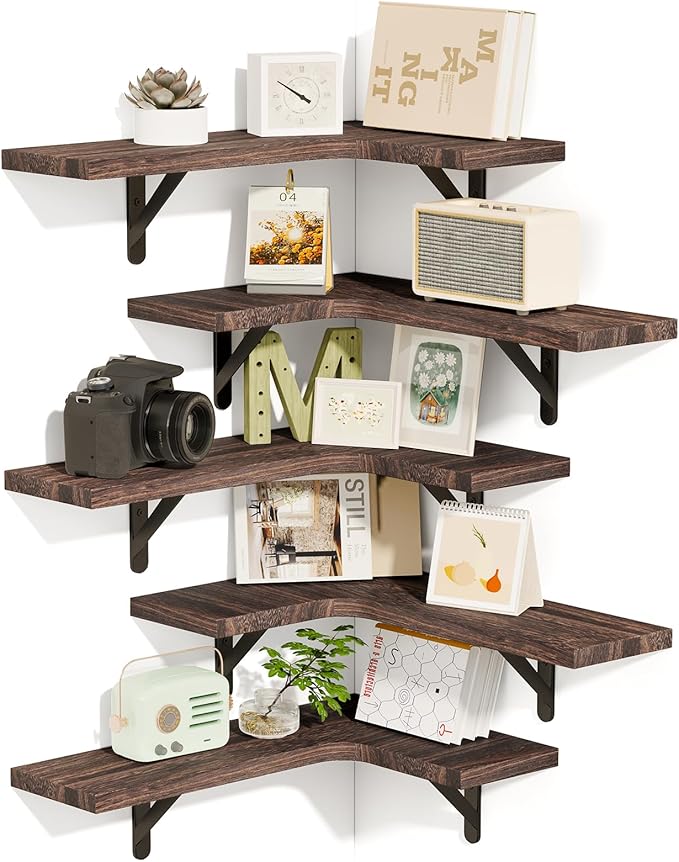 Fixwal Floating Shelves for Wall Set of 5, Rustic Wood Wall Mounted Corner by Fixwal