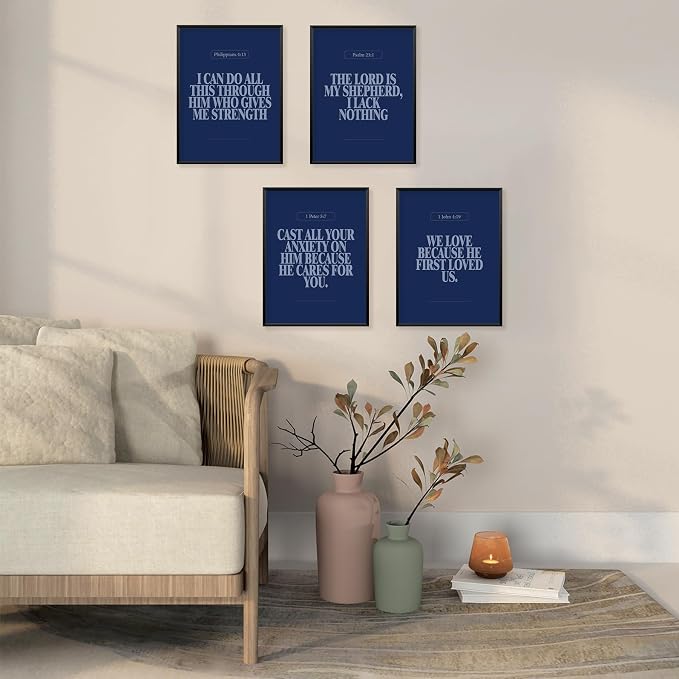 Locomiss Navy Blue Christian Wall Art Decor, Modern Bible Verse Prints - Image 5