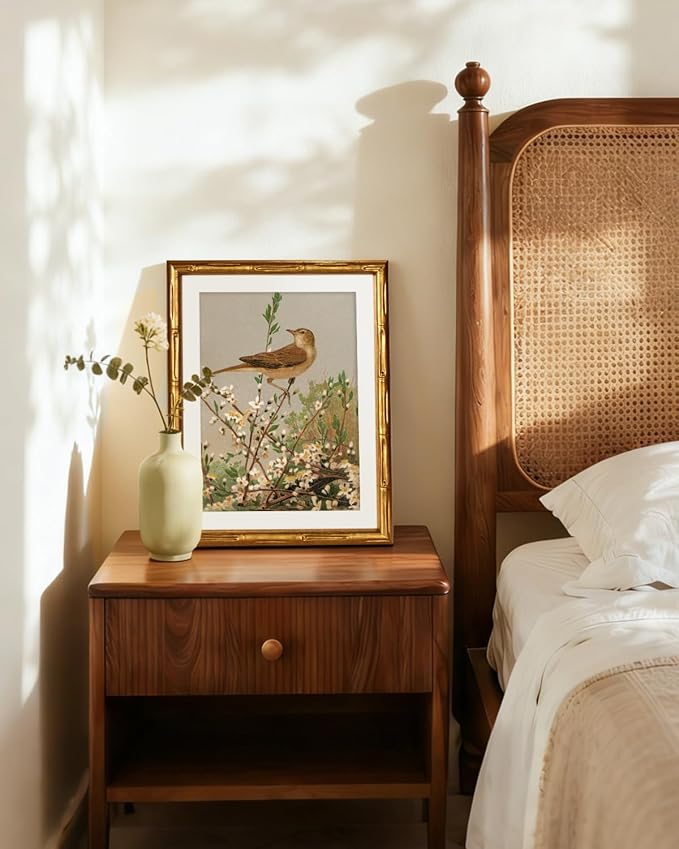 InSimSea Gold Bamboo Framed Canvas Wall Art, Spring Bird on Branch Paintings - Image 2