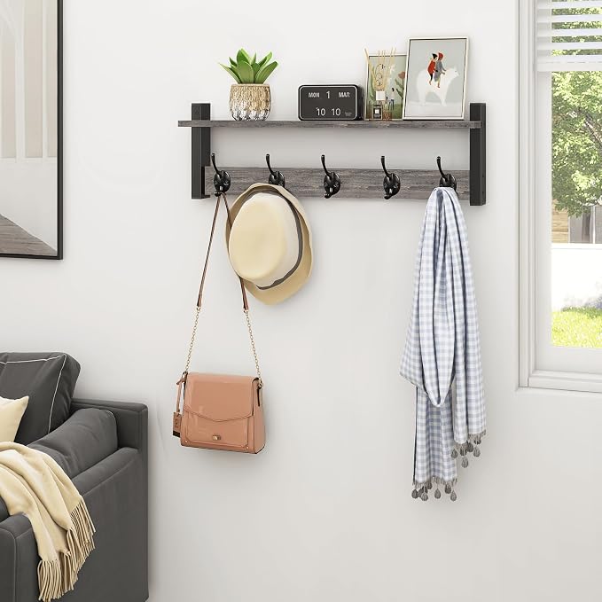 Homode Wall Hooks With Shelf, 24 Inch Coat Rack Wall Mount - Image 6