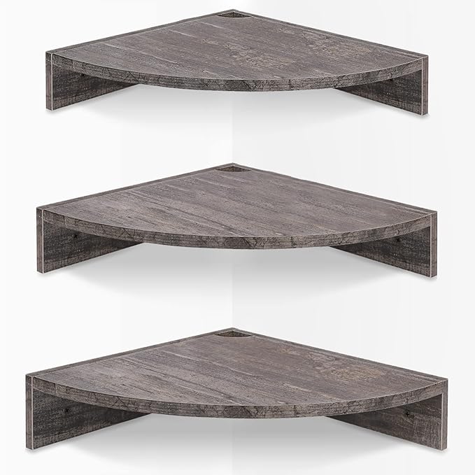 Homode Corner Floating Shelves, 3 Tier Wood Hanging Shelf Organizer by Homode