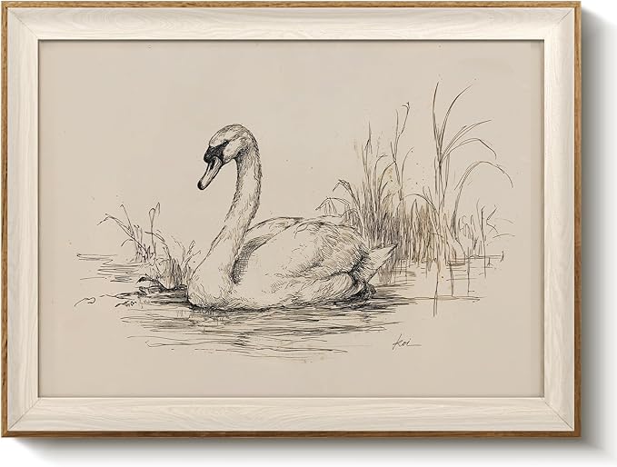 VIYYIEA Framed Wall Art for Living Room, Elegant Swan Pencil Sketch Canvas by VIYYIEAART