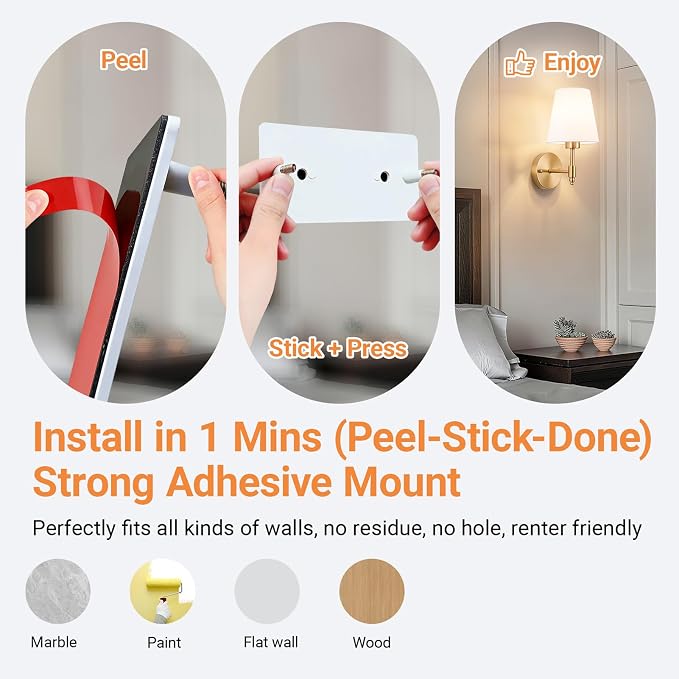 Peel and Stick Wall Sconces, Stick On Wall Sconce Set of 2, Battery Operated - Image 3