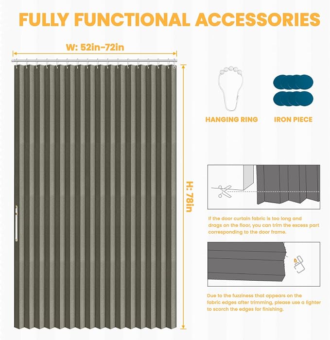 AJAZZ 100% Blackout Accordion Doors Interior Closet Curtain Doorway Curtains - Image 2