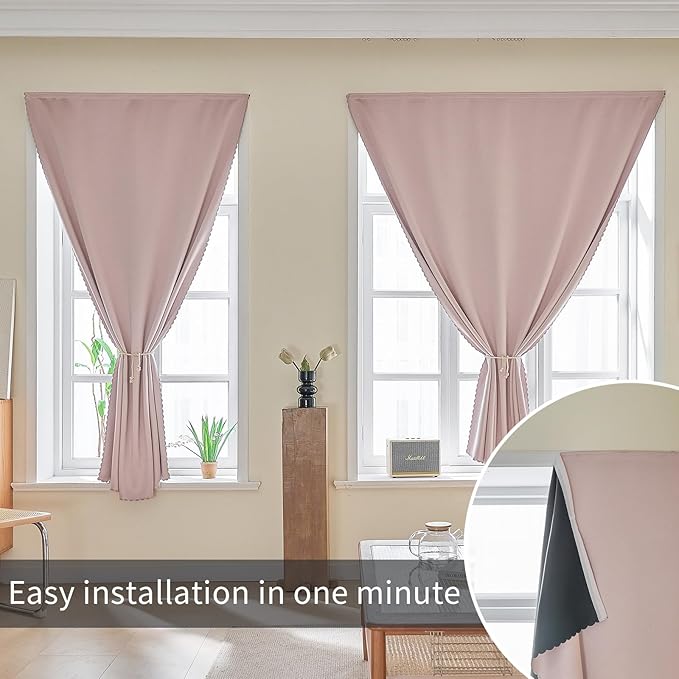 AJAZZ 100% Black Out Curtains Adhesive Blackout Temporary Curtain Rod No - Image 6