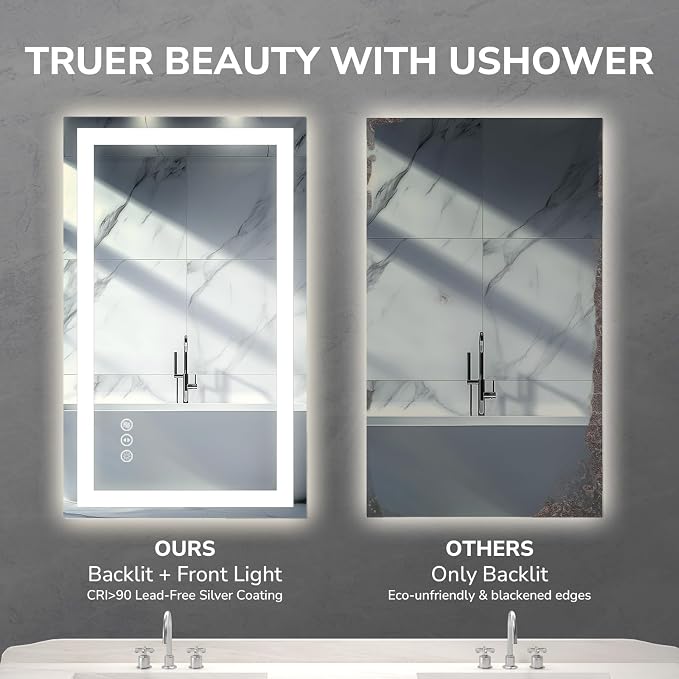 USHOWER LED Bathroom Mirror 55x30 Inch Tempered Glass - Image 5