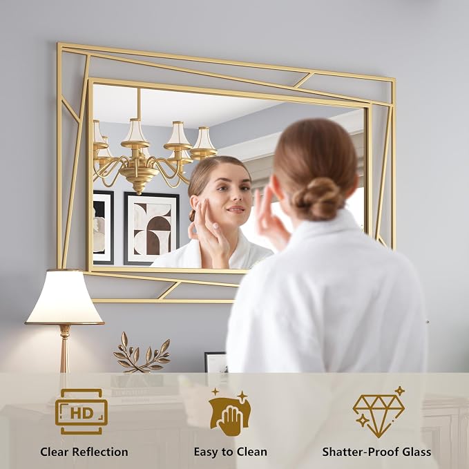 Brushed Gold Bathroom Mirror, Hang Horizontally or Vertically - Image 5