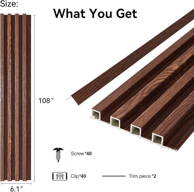 8-Pack WPC Wall Panels 108’’ x 6.1’’ 3D Slat Wall Panel Acoustic Wall Paneling - Image 2
