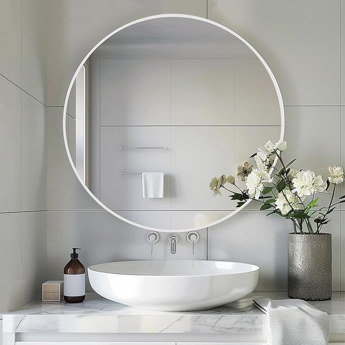 Sunniry White Round Mirror 30 inch, Large Round Mirror, Bathroom Mirror Matte - Image 3