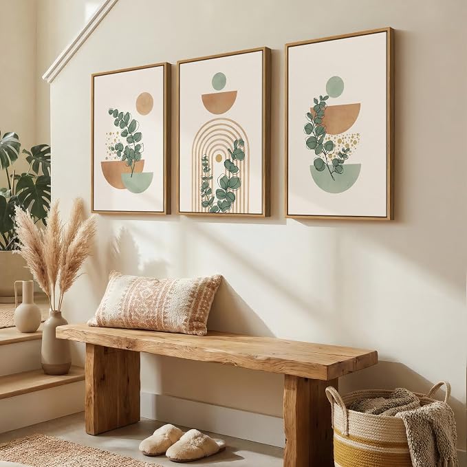 Framed Abstract Boho Wall Art for Living Room, Large Botanical Sage Green Plant - Image 3