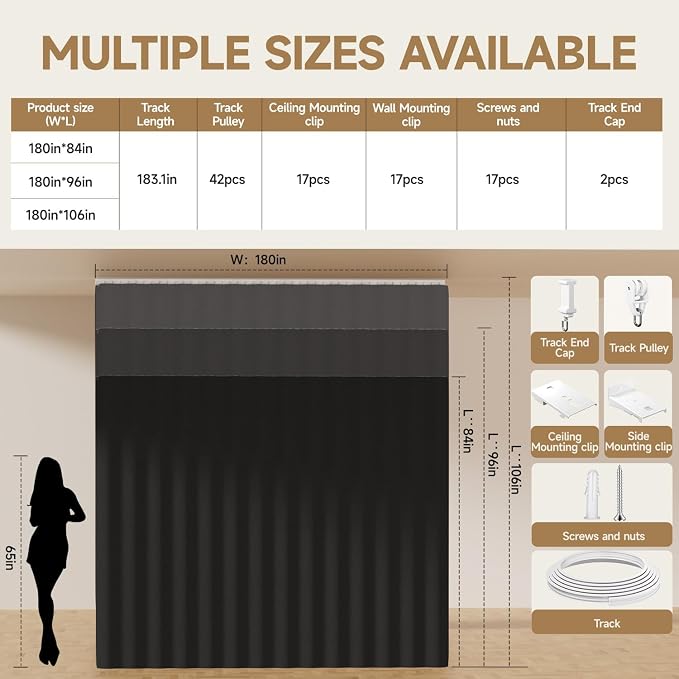 Room Divider Ceiling Curtains W/Flexible Track Sets, inch Extra Long Blackout - Image 6