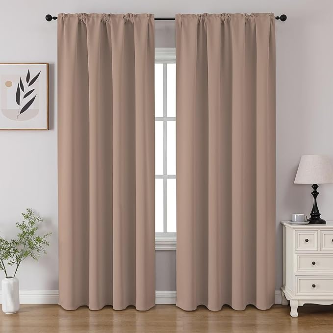 CUCRAF Khaki Blackout Curtains 84 inch Length 2 Panels Set, Rod Pocket Room by CUCRAF