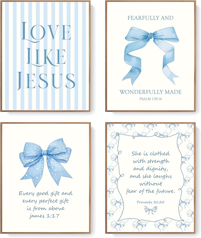 LARTSFRO Coquette Blue Bow Jesus Wall Art Decor Posters, Light Blue Bow by Unknown