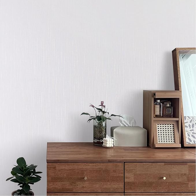 Grasscloth Peel and Stick Wallpaper White Gold Wallpaper 15.7"x 196" Thick - Image 3