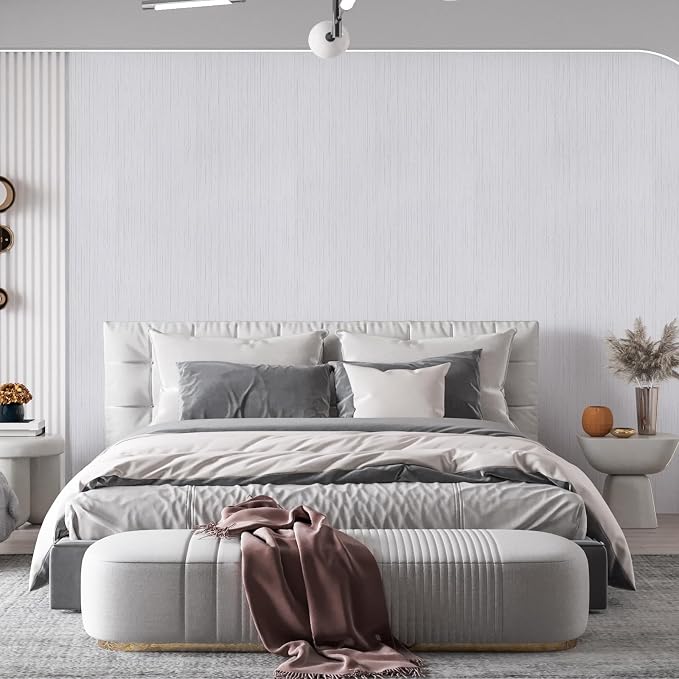White Grasscloth Peel and Stick Wallpaper Texture Contact Paper A Set of 15.7" - Image 3