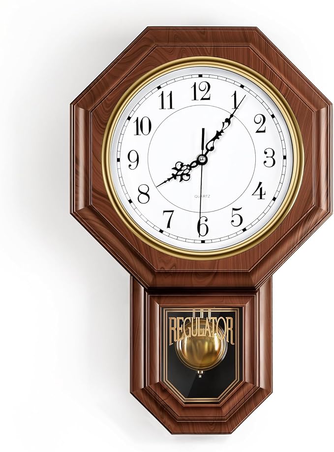 Pendulum Wall Clock Battery Operated, Imitation Wood Plastic Regulator Clock by Unknown