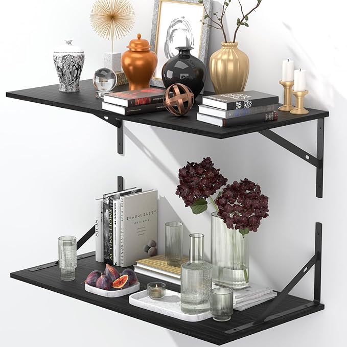 Deep Floating Shelves for Wall Set of 3, 24W x 12 Inch Deep Black Floating - Image 7