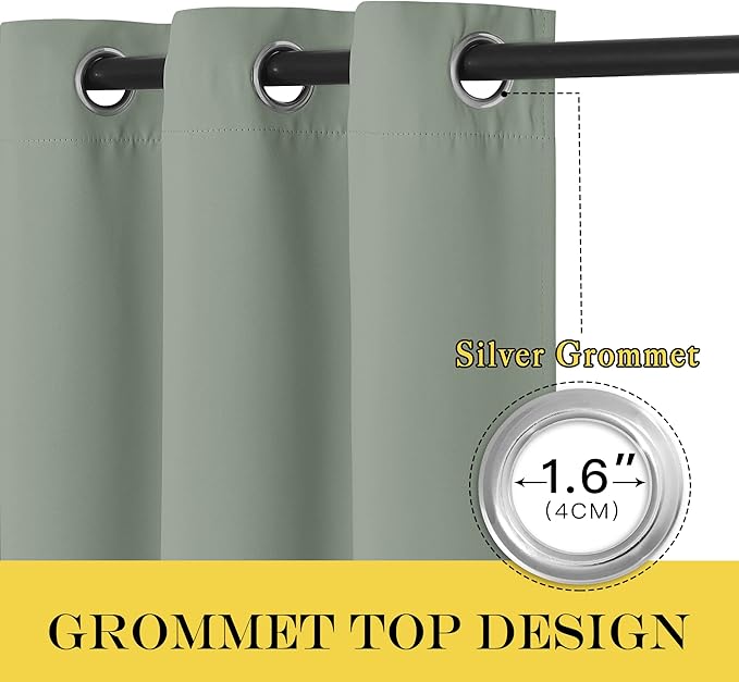 NICETOWN Sage Green Blackout Kitchen Curtain 45 inch Length - Image 2