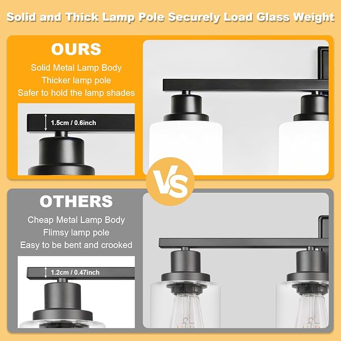Unicozin 4-Light Bathroom Light Fixtures, Modern Black Vanity Light Over Mirror - Image 4