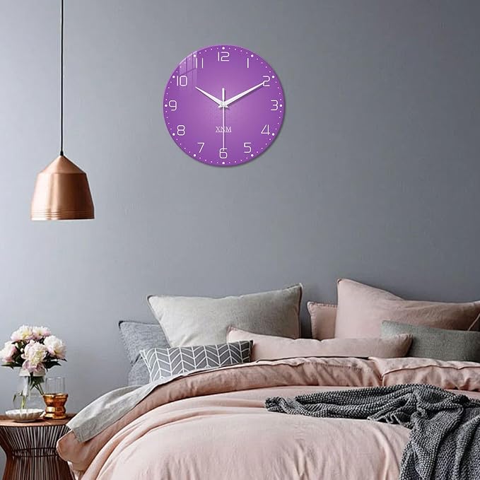 XNM Round Purple Wall Clock for Women 14 Inch Minimalist Wall Clocks for - Image 5