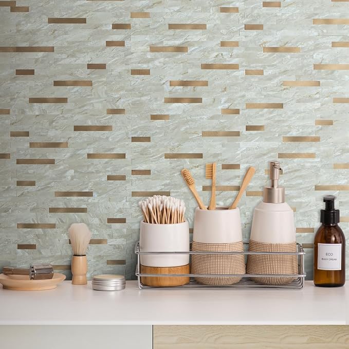 AULIGET 20 Sheets Faux Stone Peel and Stick Backsplash, Light Brown Marble Look - Image 5