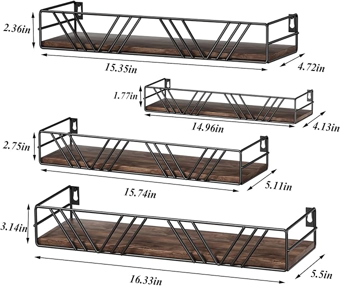 Amaoot Floating Shelves for Wall Set of 4, Different Sizes Mounted Wood - Image 2