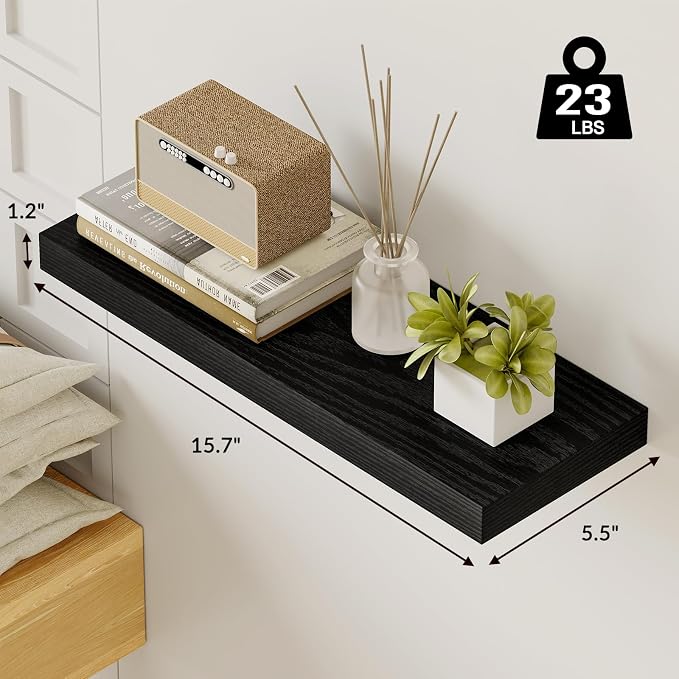 Fixwal Black Shelves, 15.8in Floating Shelves, Farmhouse Shelf Wall Decor - Image 3