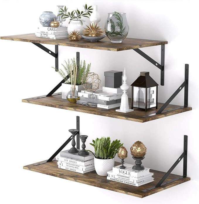 Deep Floating Shelves for Wall Set of 3, 24W x 12 Inch Deep Floating Shelves by Unknown