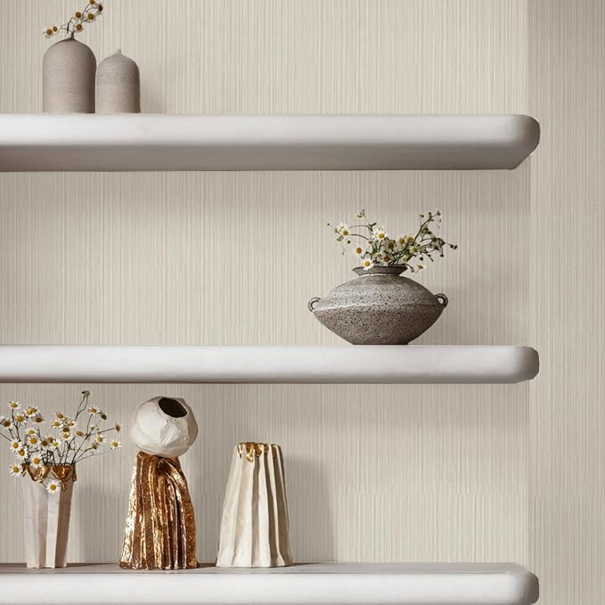TANONE Beige Grasscloth Peel and Stick Wallpaper, Faux Linen Textured Self - Image 8