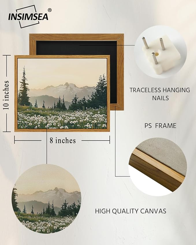 InSimSea Framed Canvas Wall Art, Vintage Floral Wildflowers Mountains Prints - Image 4