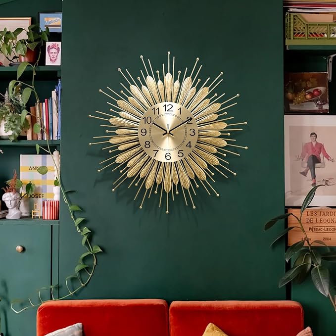 Large Wall Clock, 23inch Gold Wall Clock Non-Ticking Mid Century Wall Clocks by HEBOIXHOMEDECOR
