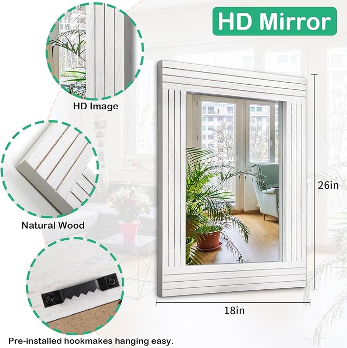 Rustic Wall Mirror, Rectangular Vintage Wood Framed Large Mirror - Image 7