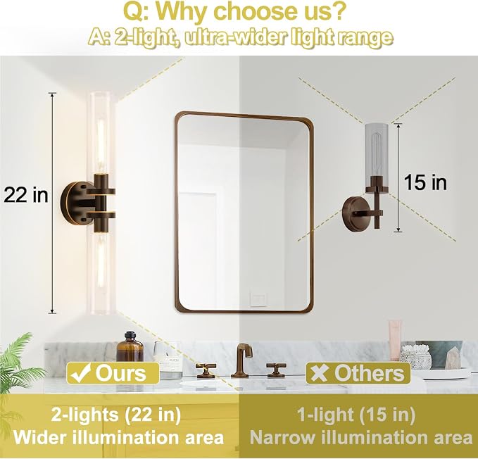 Indoi Wall Sconces Set of Two, Hardwired Brown Bathroom Sconces Wall Lighting - Image 3