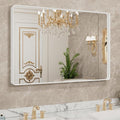 LOAAO 48x32 Inch White Metal Framed Bathroom Mirror by LOAAO